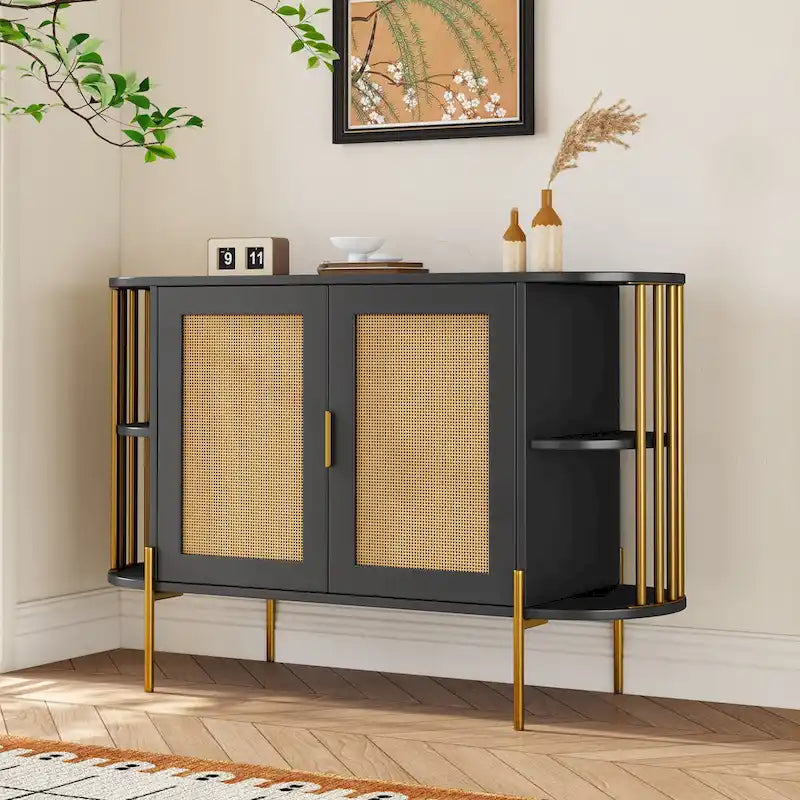 Elegant Curved Dining Cabinet with Gold Trim