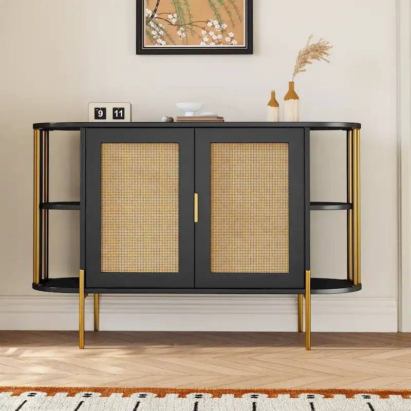 Elegant Curved Dining Cabinet with Gold Trim