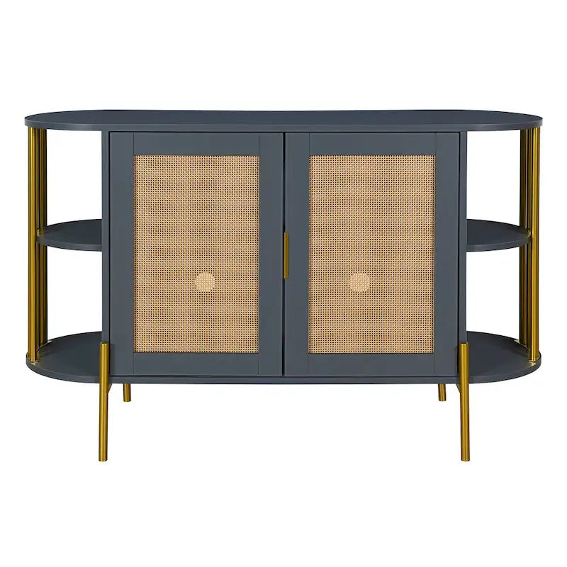 Eleganter geschwungener Esszimmerschrank mit goldfarbenem Rand