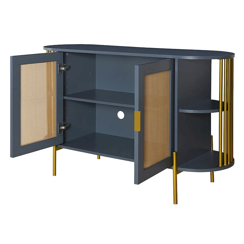 Eleganter geschwungener Esszimmerschrank mit goldfarbenem Rand