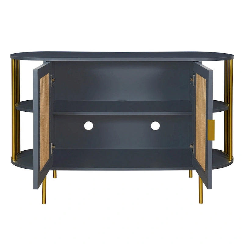 Eleganter geschwungener Esszimmerschrank mit goldfarbenem Rand