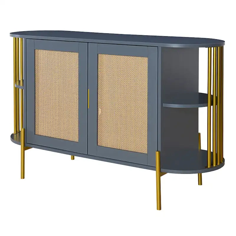 Eleganter geschwungener Esszimmerschrank mit goldfarbenem Rand