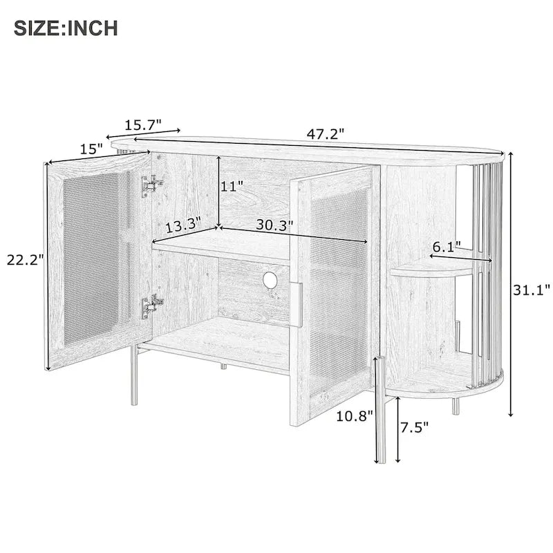 Eleganter geschwungener Esszimmerschrank mit goldfarbenem Rand