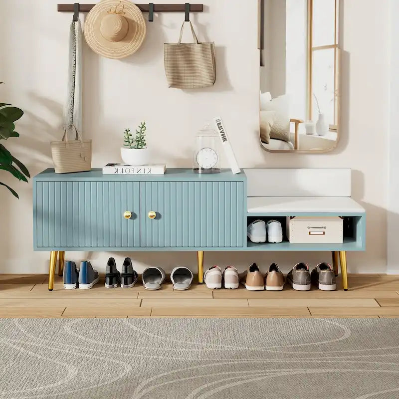 Modern Shoe Storage Bench with Hidden Storage and Upholstered Cushions for Bedside, Living Room and Entryway