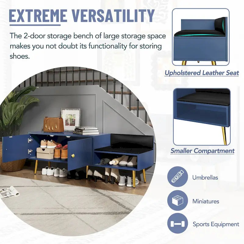 Modern Shoe Storage Bench with Hidden Storage and Upholstered Cushions for Bedside, Living Room and Entryway