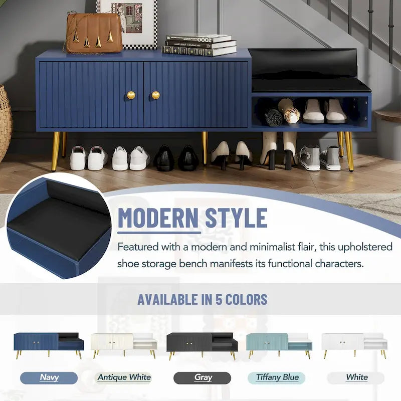 Modern Shoe Storage Bench with Hidden Storage and Upholstered Cushions for Bedside, Living Room and Entryway
