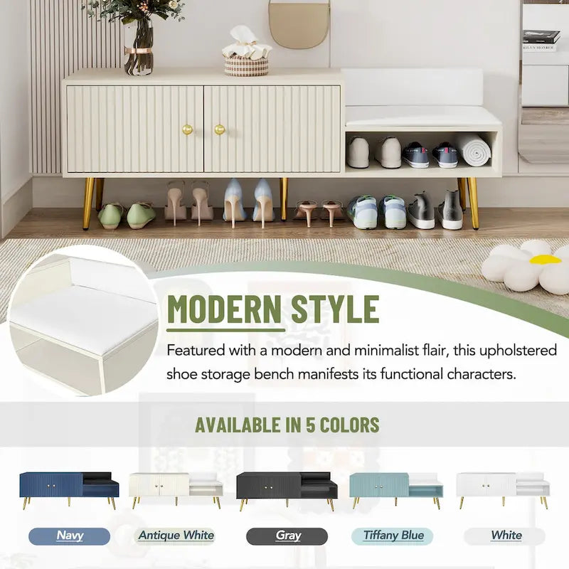 Modern Shoe Storage Bench with Hidden Storage and Upholstered Cushions for Bedside, Living Room and Entryway